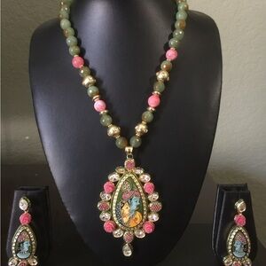 Elegant Multicolor Beaded Necklace and Earring Set